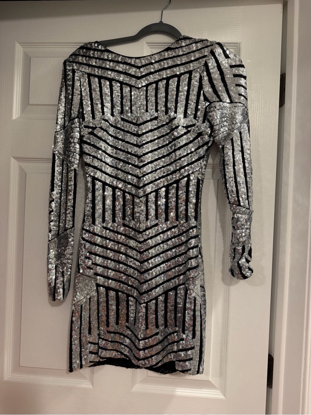 Silver Sequin Chevron Bodycon Dress - Women